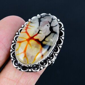 Ring Russian Dendritic Stone 925 Sterling Silver Handmade US Size 9